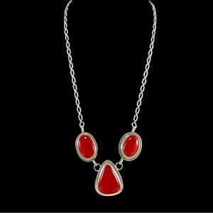 Signed-Herbert Tsosie Navajo Vintage Red Coral Sterling Silver 20” Necklace